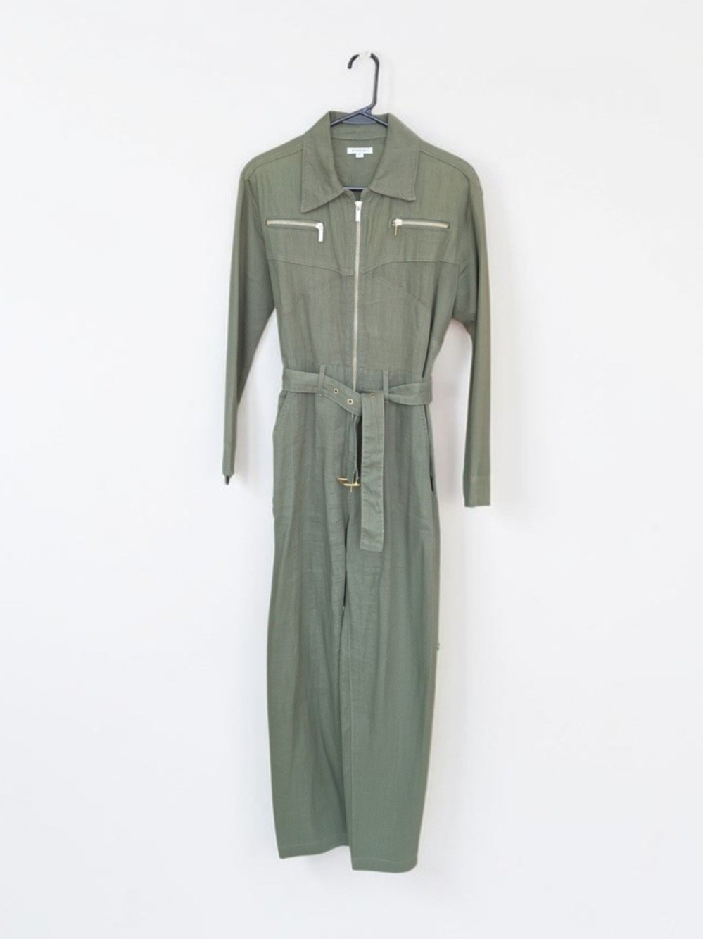 WeWoreWhat Olive Green Linen Utility Jumpsuit with Gold Hardware Size S - Picture 6 of 11